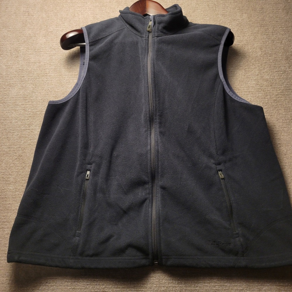 LL Bean Fleece Vest Womens 1X Gray Full Zip Mock Neck Pockets Layering W757
